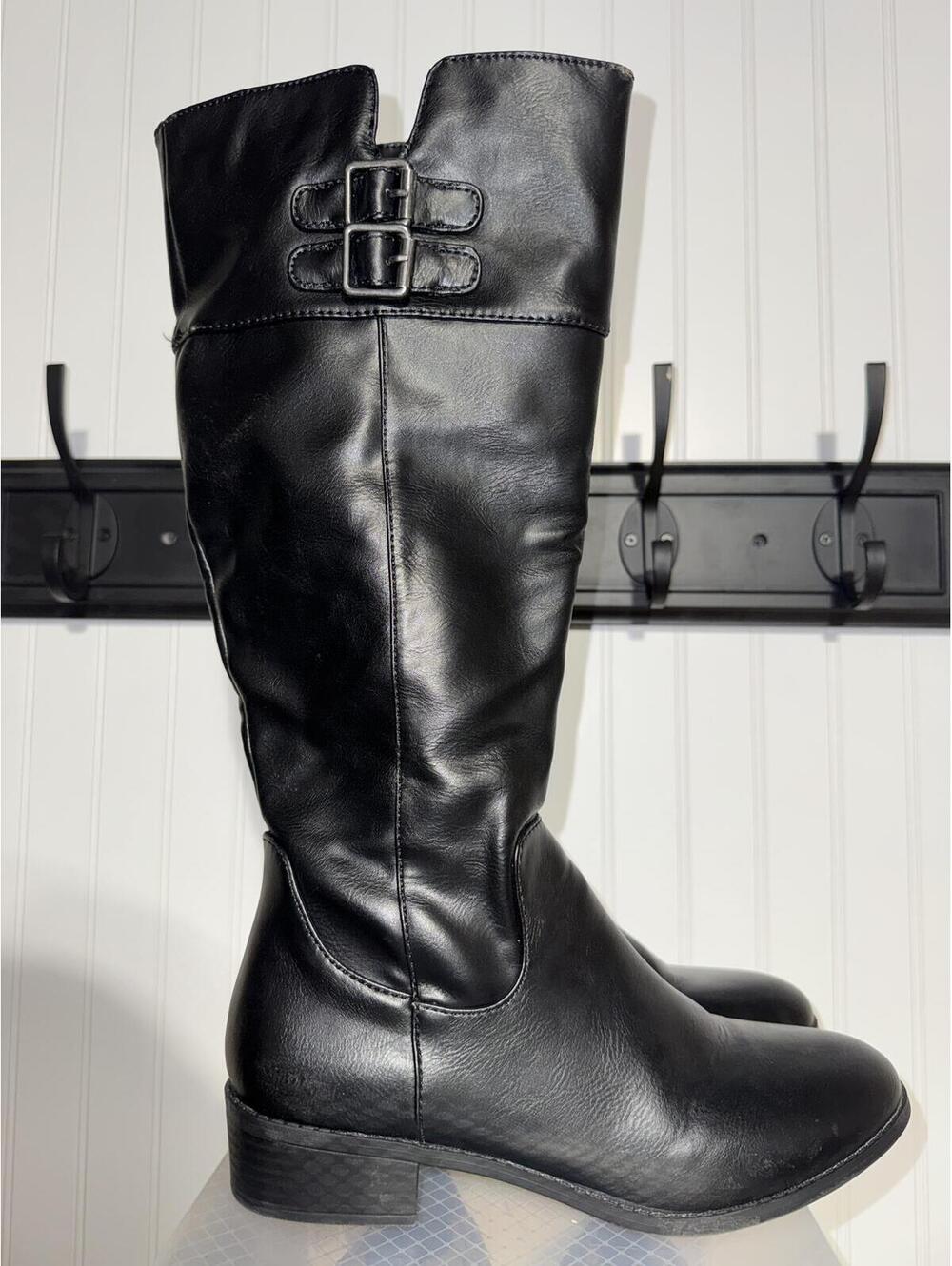 Sugar Black Mid-Calf Buckle Boots with Side Zipper - Picture 2 of 6